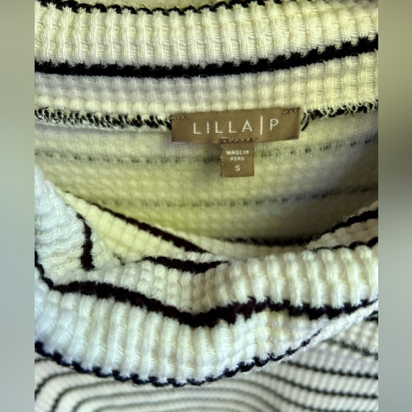 Shoulder Zipper Cream Black Stripe Casual Pullover - Picture 4 of 7